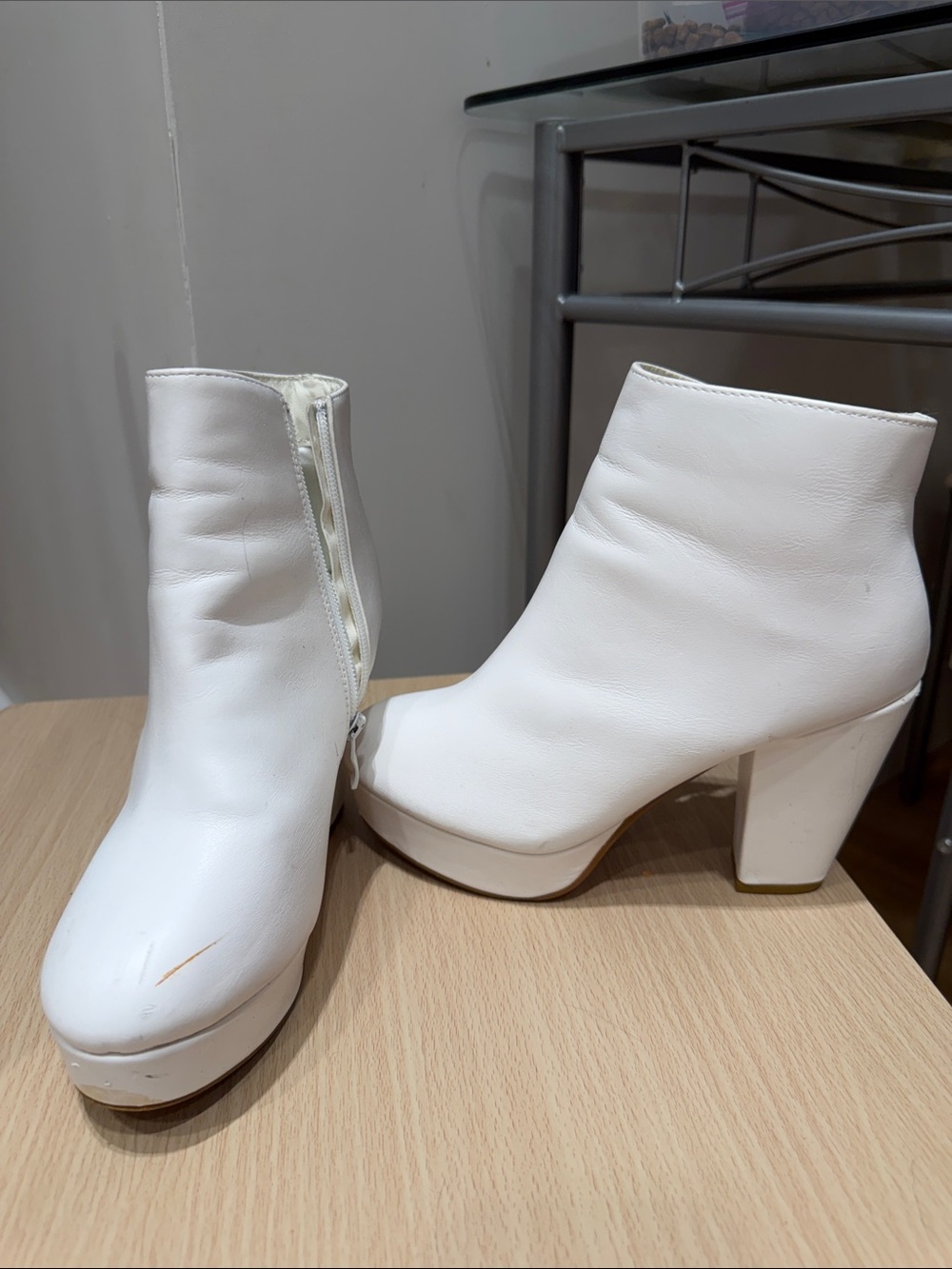 Windsor White Platform Ankle Boots with Block Heel